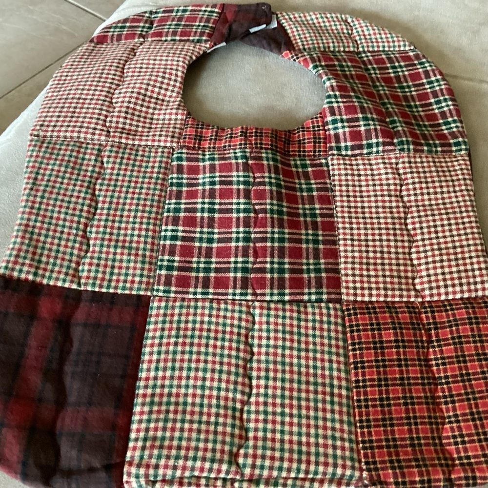 NWT. Hand, crafted baby bib in brown and green shirt  plaids